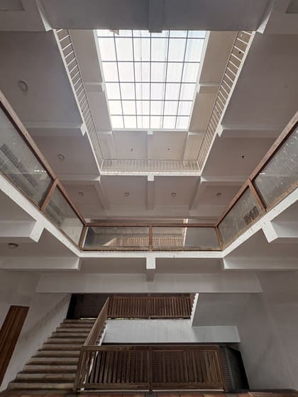 Skylight, railings, and timber interior detail